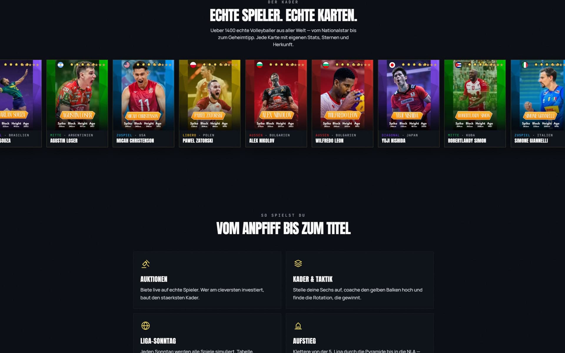 Volley-Vendetta Manager-Game: Spielerkarten